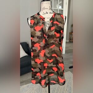 Rue21 sheer fluorescent orange camouflage top XL